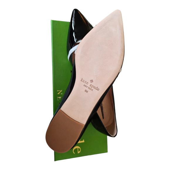Kate Spade Delilah Patent Leather Flats Black White Pointed Toe Size 9 New - Picture 6 of 7